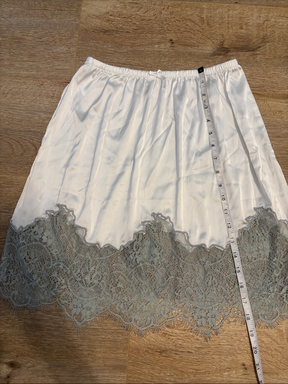 White Half Slip Skirt with Sage Lace Hem